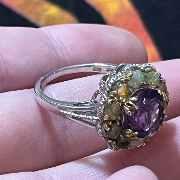 Chuck Clemency STS Amethyst Ethiopian Fire Opal Sterling Silver 925 Size 10 Ring - Picture 7 of 10